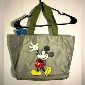 Disney Animations Army Green Tote Bag NWT Classic Glitter Sequin Mickey Mouse